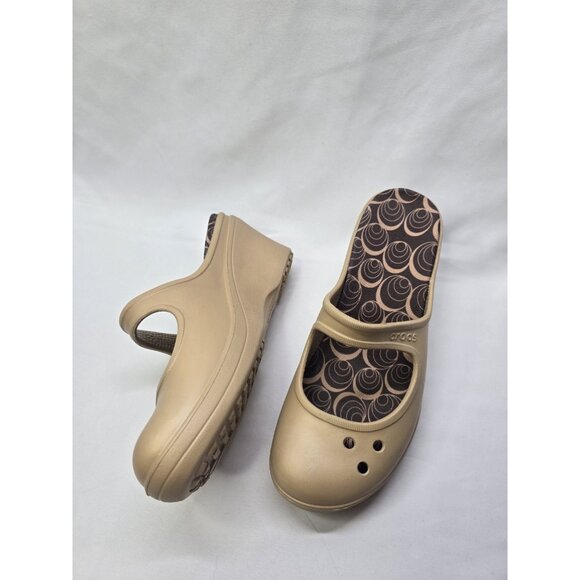 Crocs Frances Mary Jane Wedge Mule Slip On Shoes Beige Comfort Women’s Size 9 - Picture 11 of 11
